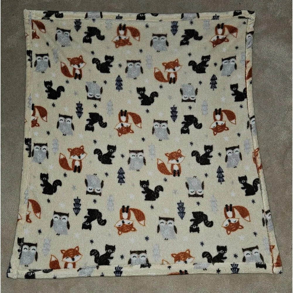Parent's Choice Brown Fleece Baby Blanket Woodland Fox Squirrel Owl Tree 30x35